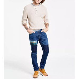 Sun + Stone Men's Mid-Rise Slim Fit Loose-Patch Jeans, Blue, Size W30 L32 $60